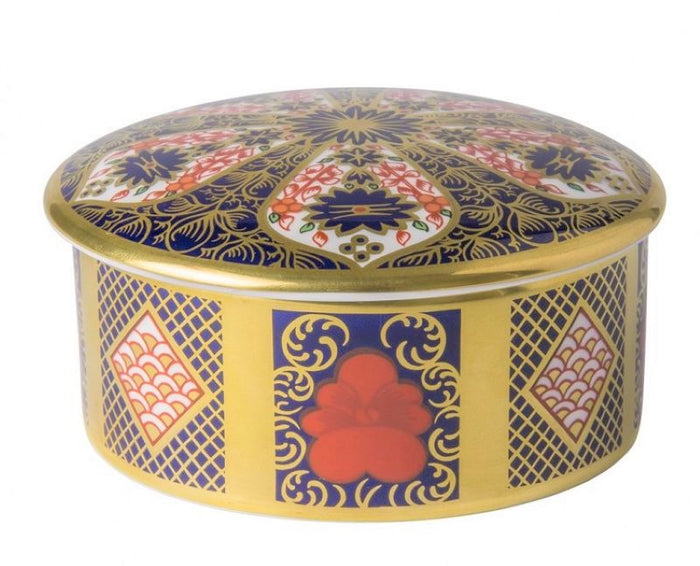 Royal Crown Derby Old Imari Solid Gold Band Round Trinket Box