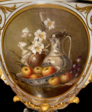 Royal Worcester Painted Still Life Lidded Urn - Signed W. Hawkins