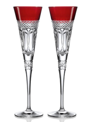 Waterford Crystal 2023 Times Square "Love" Ruby Banded Toasting Flutes Pair - Ltd Ed