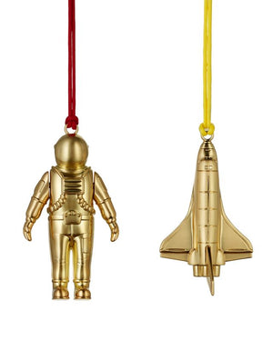 Waterford 2024 Christmas Golden Ornaments - Toys Spaceman & Rocket  Set of 2