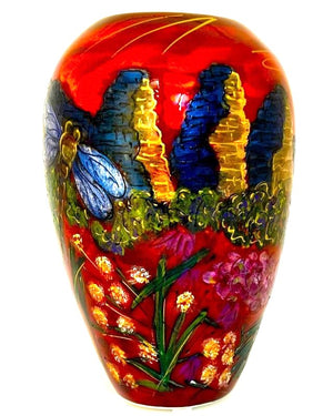 Anita Harris Art Pottery The Three Sisters and The Giant Dragonfly - Blue Mountains of Sydney Delta Vase - Tall
