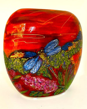 Anita Harris Art Pottery The Three Sisters and The Giant Dragonfly - Blue Mountains of Sydney Purse Vase - Medium