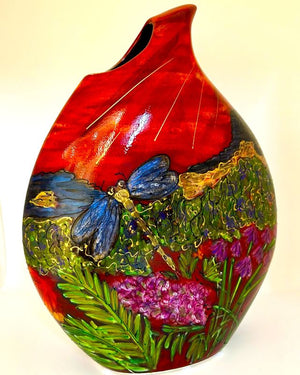 Anita Harris Art Pottery The Three Sisters and The Giant Dragonfly - Blue Mountains of Sydney Teardrop Vase - Large