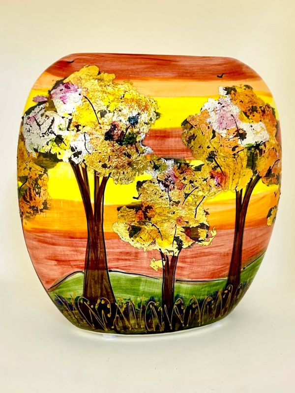 Anita Harris Art Pottery Pastel Landscape Purse Vase - Medium