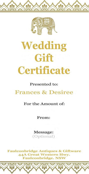 Wedding Gift Certificate for Frances & Desiree