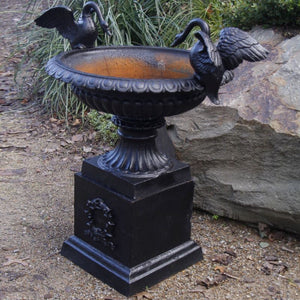Cast Iron Swans Large Urn & Pedestal - Black