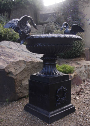 Cast Iron Swans Large Urn & Pedestal - Black