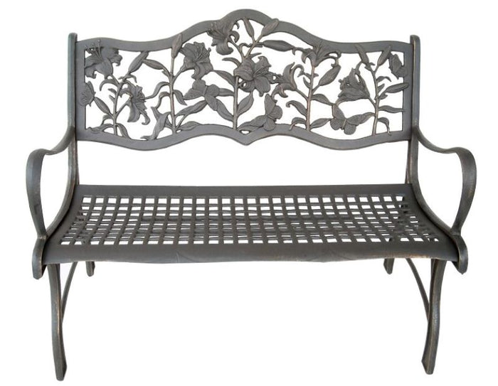 Cast Iron Loveseat Bench - Lilies