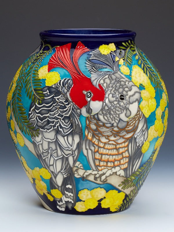 Moorcroft Faulconbridge Antiques Exclusive Gang Gang Cockatoo's Vase 46/10 - TRIAL