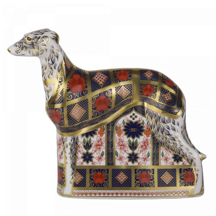 Royal Crown Derby Old Imari Solid Gold Band Lurcher Paperweight