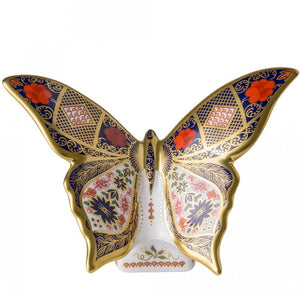 Royal Crown Derby Old Imari Solid Gold Band Butterfly Paperweight