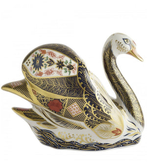 Royal Crown Derby Old Imari Solid Gold Band Swan Paperweight