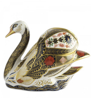 Royal Crown Derby Old Imari Solid Gold Band Swan Paperweight