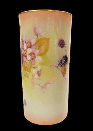 Royal Worcester Blackberries Cylinder Vase - Signed T. Bishop