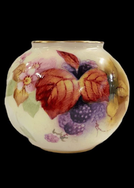 Royal Worcester Blackberries Scalloped Vase - Signed M. Miller
