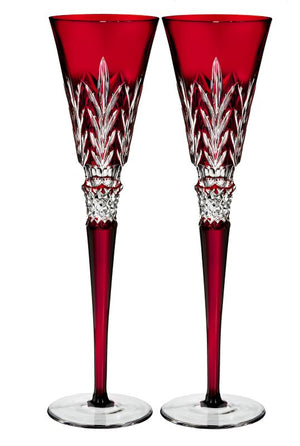 Waterford Crystal 2017 Times Square "Kindness" Ruby Toasting Flute Pair