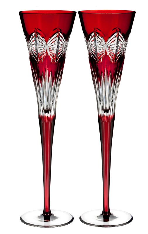 Waterford Crystal 2018 Times Square "Serenity" Toasting Ruby Flute Pair